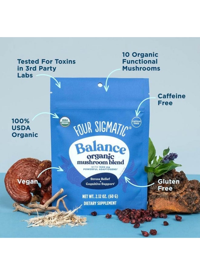 Adaptogen and Mushroom Blend Balance Mix by Four Sigmatic | Adaptogen Supplement with Ashwagandha, Moringa, Holy Basil, Reishi, Chaga and More | Natural Stress Relief and Immune Support Supplement