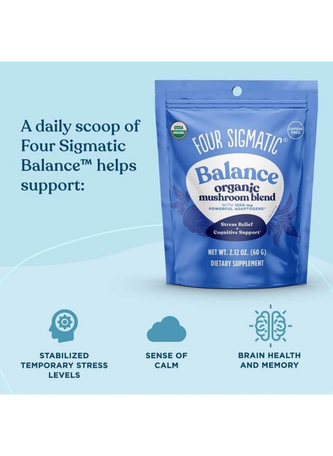 Adaptogen and Mushroom Blend Balance Mix by Four Sigmatic | Adaptogen Supplement with Ashwagandha, Moringa, Holy Basil, Reishi, Chaga and More | Natural Stress Relief and Immune Support Supplement