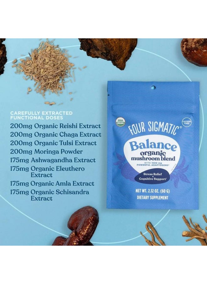 Adaptogen and Mushroom Blend Balance Mix by Four Sigmatic | Adaptogen Supplement with Ashwagandha, Moringa, Holy Basil, Reishi, Chaga and More | Natural Stress Relief and Immune Support Supplement
