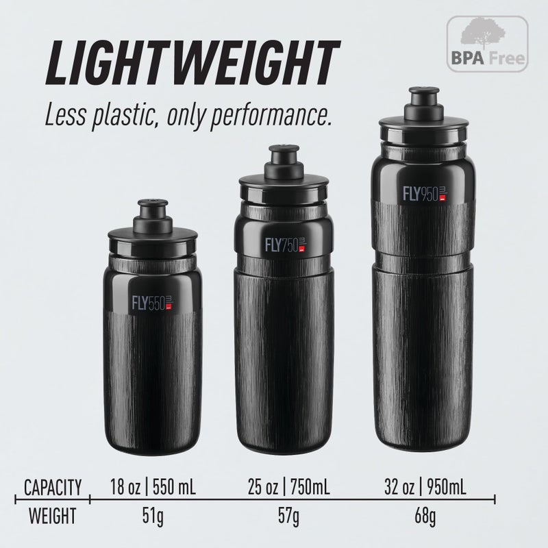 Elite Fly Tex Cycling Water Bottle 750ml â€“ Black â€“ Ultra-Lightweight, BPA-Free, Easy-Squeeze Sports Bottle for Road, MTB & Gravel - Image 2