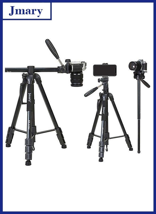 Jmary KP‑2274 Horizontal Axis Professional Tripod – 167 cm Height, 2‑in‑1 Tripod & Monopod, 360° Pan, Quick‑Release, Hook, Durable 23 mm Aluminium Legs, Supports 3 kg DSLR/Camera – Black  - Image 1