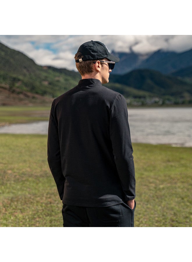 Semi-turtle Neck Heavyweight】long Sleeve T-shirt For Men - Minimalist Print Base Layer Mid-neck Tee - Image 4