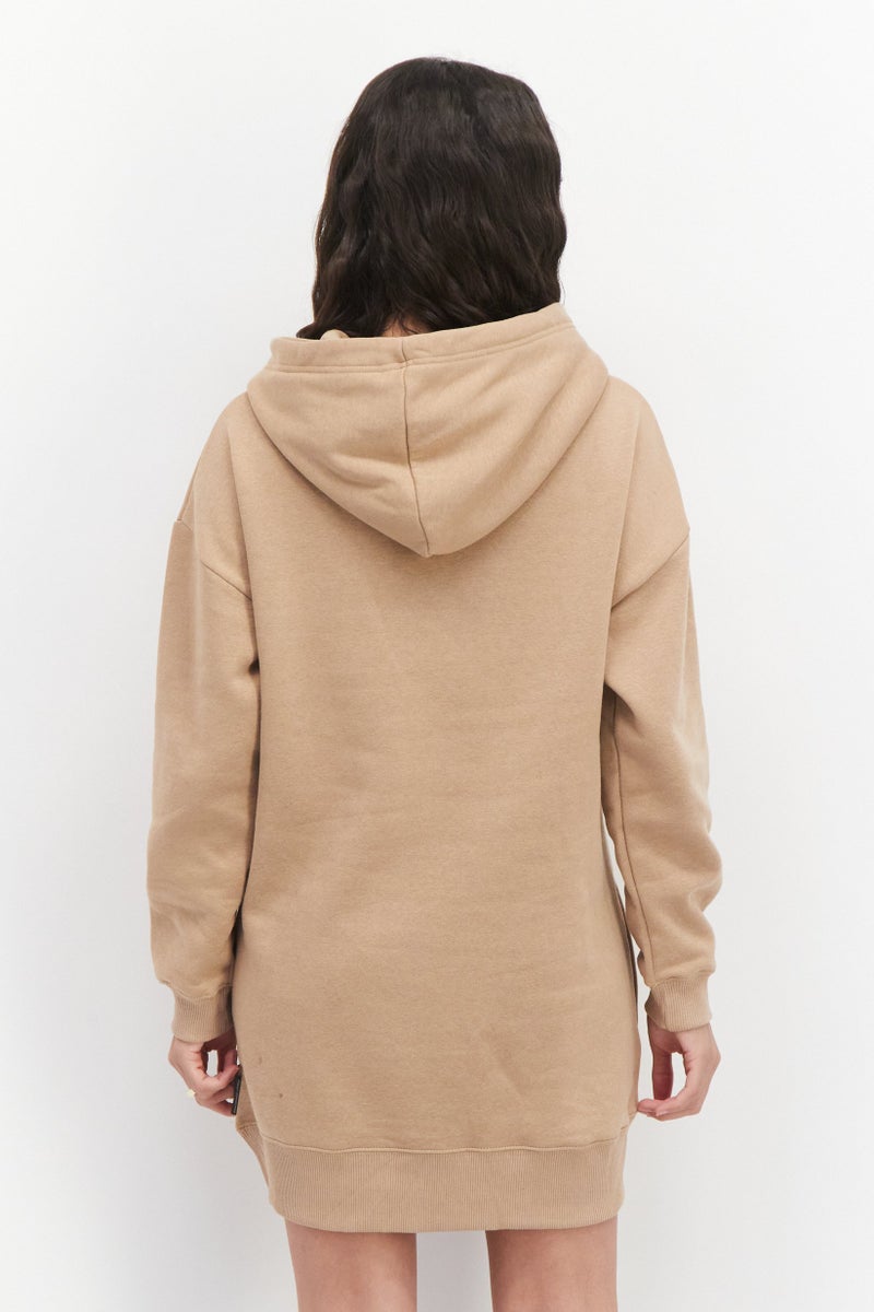 French Connection Women Graphic Print Hooded Sweater Dress, Brown - Image 3