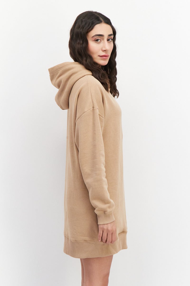 French Connection Women Graphic Print Hooded Sweater Dress, Brown - Image 2