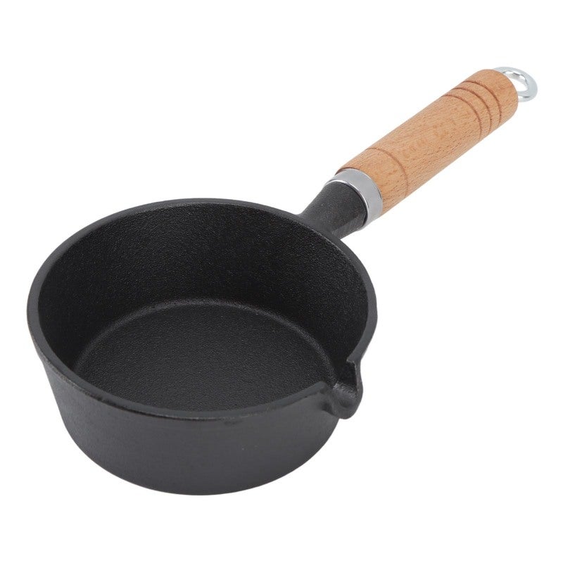 Mini Frying Pan 5.1x2.0In Cast Iron Construction - Uniform Heating Mini Skillet with Solid Wood Handle for Indoor Outdoor Cooking - Image 1
