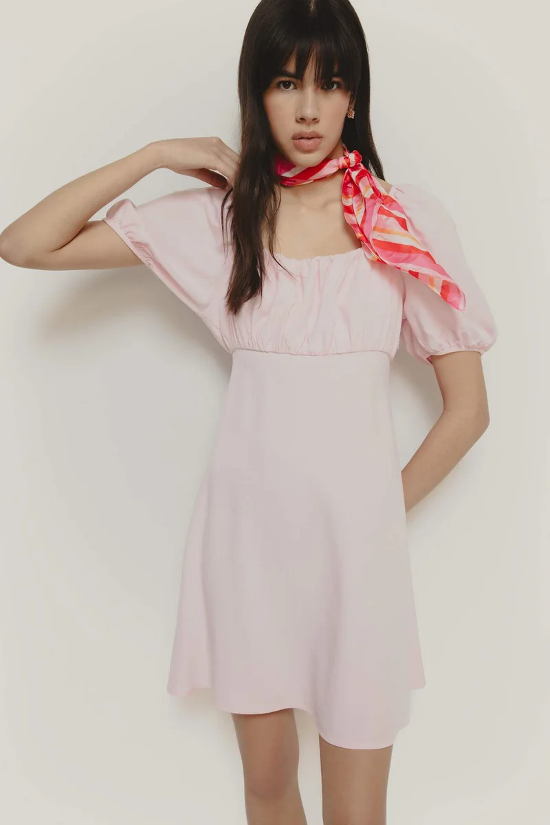 ديفاكتو Square Collar Linen Blended Midi Dress