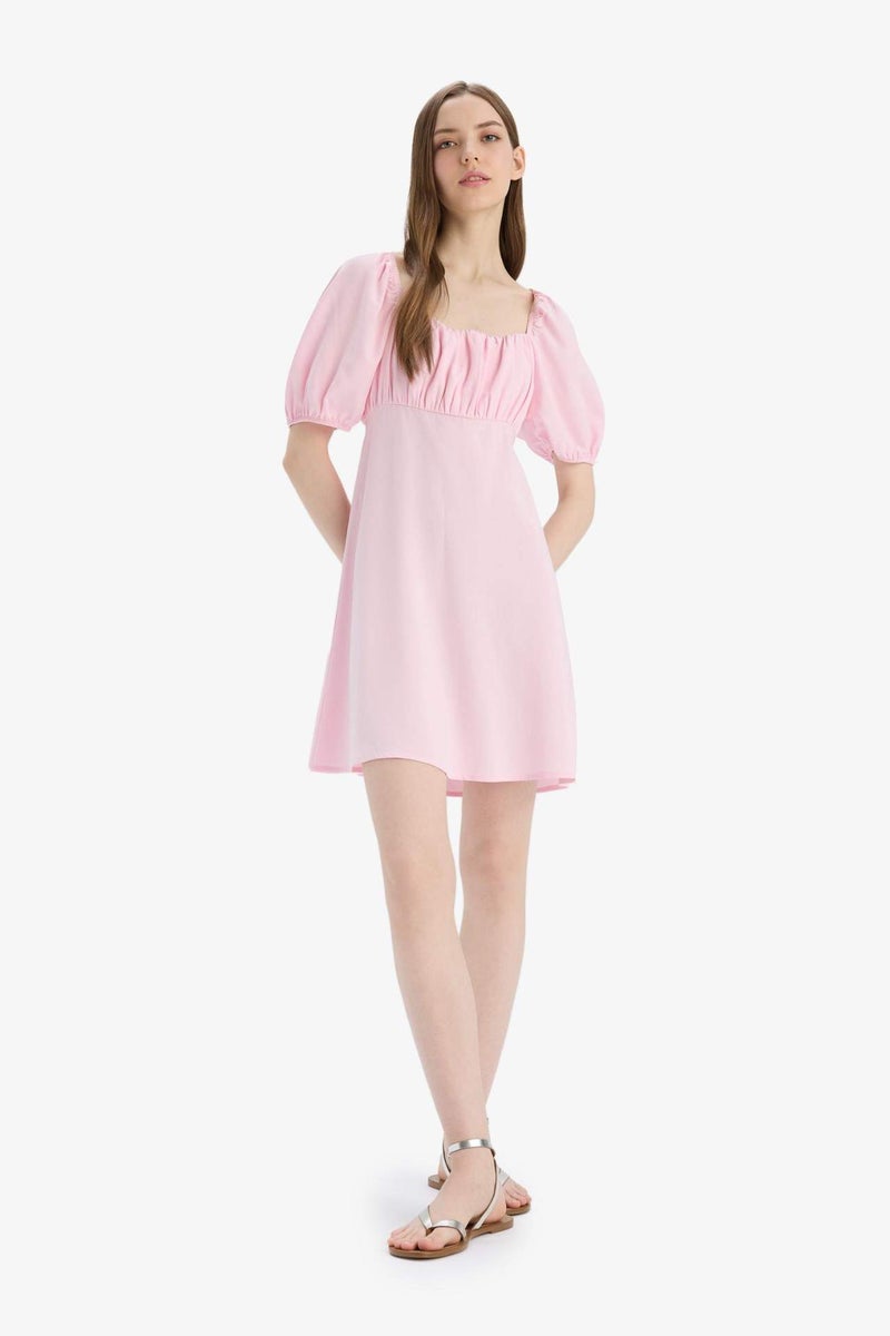 DeFacto Square Collar Linen Blended Midi Dress - Image 4