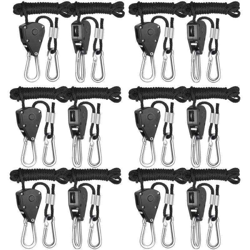 iPower GLROPEX6 6-Pair 1/8 Inch 8-Feet Long Heavy Duty Adjustable Rope Clip Hanger (150lbs Weight Capacity) Reinforced Metal Internal Gears, 6 Pack, black - Image 1