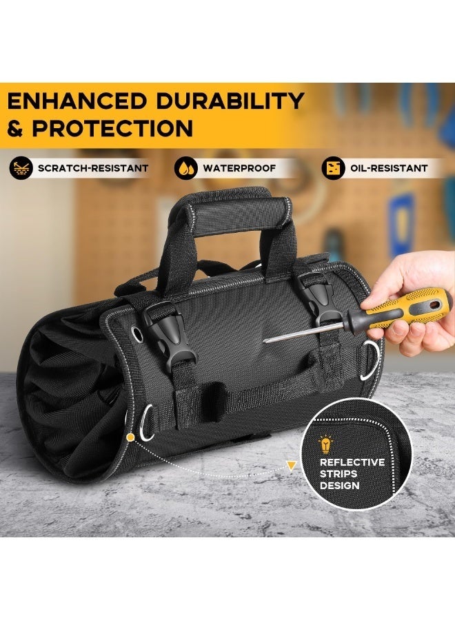 Arabest Tool Organizer Bag, Foldable Roll Up Bag Organizer w/ 2 Detachable Pouches, Heavy Duty Tool Storage Organization for Mechanic Carrying Toolbag, Dad Men Birthday Father Day, Gifts for Him (Black) - Image 2