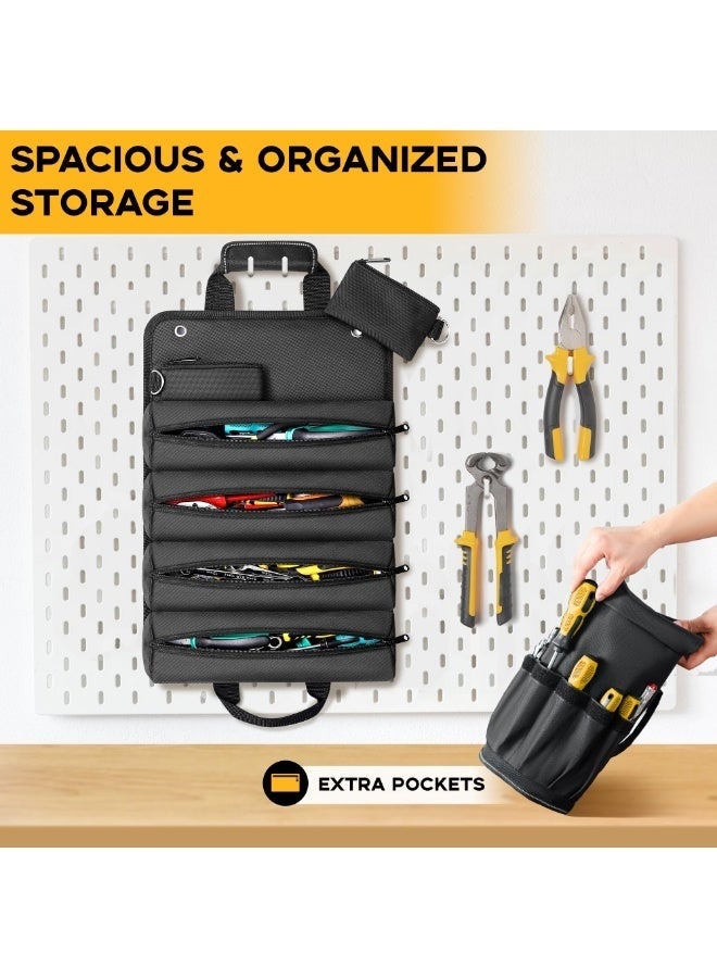 Arabest Tool Organizer Bag, Foldable Roll Up Bag Organizer w/ 2 Detachable Pouches, Heavy Duty Tool Storage Organization for Mechanic Carrying Toolbag, Dad Men Birthday Father Day, Gifts for Him (Black) - Image 4