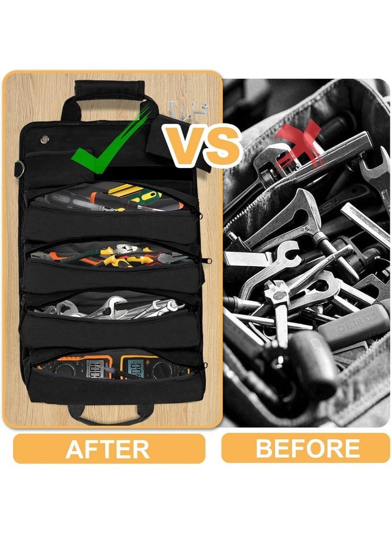 Arabest Tool Organizer Bag, Foldable Roll Up Bag Organizer w/ 2 Detachable Pouches, Heavy Duty Tool Storage Organization for Mechanic Carrying Toolbag, Dad Men Birthday Father Day, Gifts for Him (Black) - Image 3
