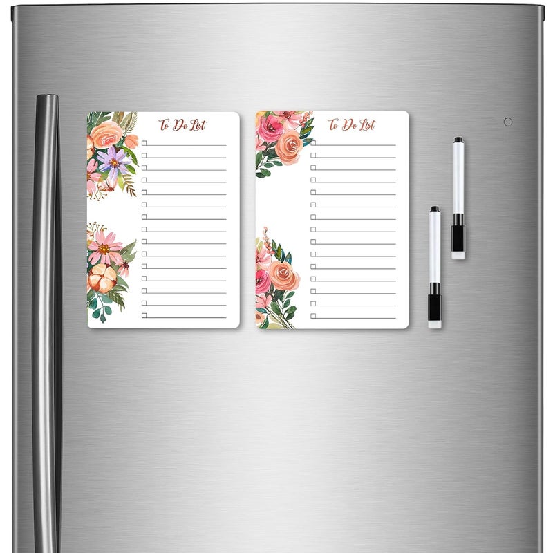 Windup Magnetic to Do List Combo Floral (15 cmX21cm) A5 – Reusable Dry-Erase - Free Magnetic Marker Pen -Set E - Image 1