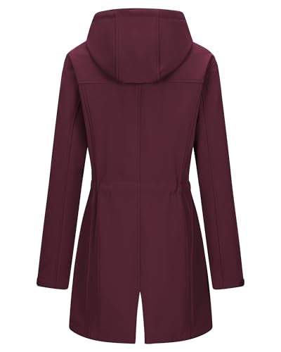 33,000ft Women's Softshell Long Jacket with Hood Fleece Lined Windproof Warm up Waterproof Windbreaker - Image 3