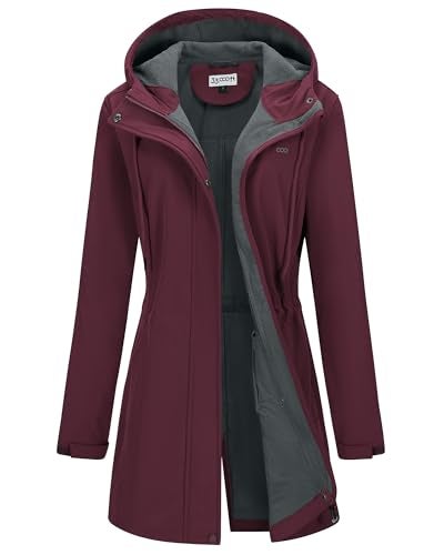 33,000ft Women's Softshell Long Jacket with Hood Fleece Lined Windproof Warm up Waterproof Windbreaker - Image 1