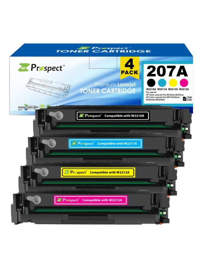 Prospect Toner Cartridge 207A Full Set W2210A BK W2211A CY W2212A YL W2213A MG Full Set Compatible Cartridges with HP Color LaserJet Pro M255dw M255nw MFP M282nw M283cdw M283fdw (Black Cyan Yellow Magenta 4-Pack) - Image 1