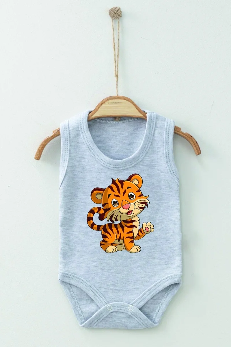 Ada Bebek Çocuk Ada Baby Kid Adabebek Cotton Organic Tiger Patterned Strappy Bodysuit Baby Bodysuit