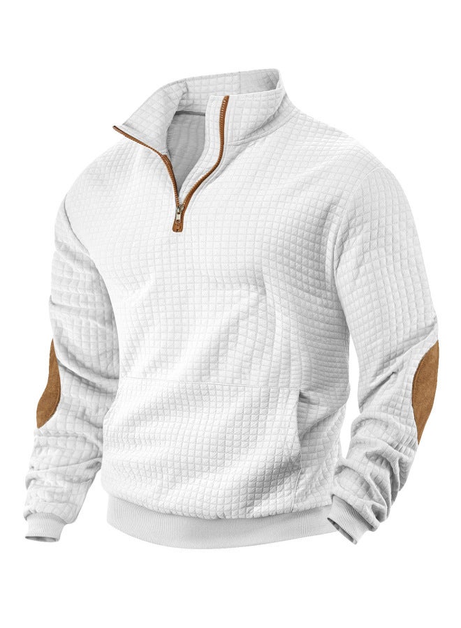 Tk Casual Sports Hoodie Jacquard Small Square Stand Collar Half Zipper Waffle Top For Men - Image 1