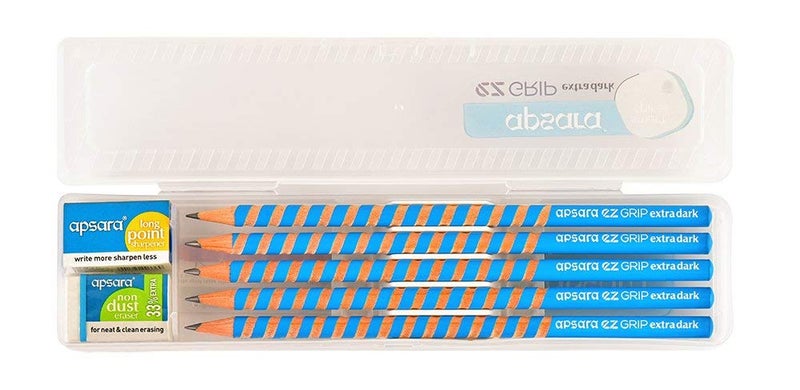 Apsara Ez Grip Pencil Spiral Grip for Comfortable Writing Extra Dark Lead Premium Soft Wood Easy Sharpening Convenient Plastic Box Highly Durable Student office person Pack of 10 - Image 5