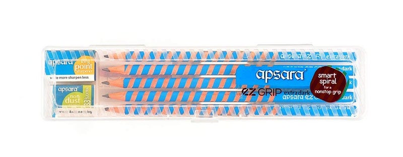 Apsara Ez Grip Pencil Spiral Grip for Comfortable Writing Extra Dark Lead Premium Soft Wood Easy Sharpening Convenient Plastic Box Highly Durable Student office person Pack of 10 - Image 1