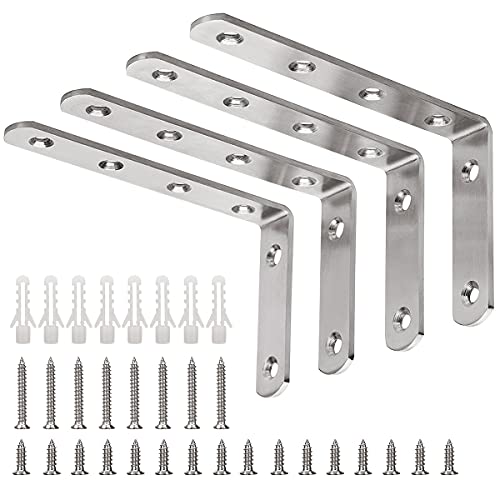 YUMORE L Bracket, 5" x 3" Max Load: 35lb/15KG Heavy Duty Stainless Steel Solid Shelf Support Corner Brace Joint Right Angle Bracket, Pack of 4 - Image 1
