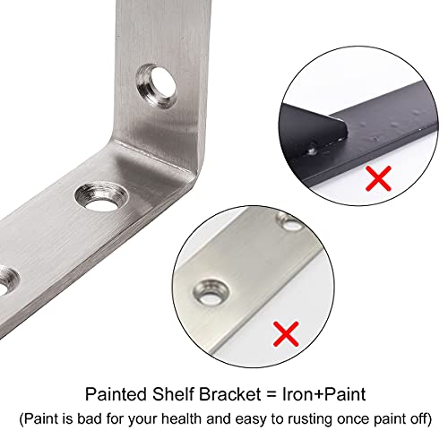 YUMORE L Bracket, 5" x 3" Max Load: 35lb/15KG Heavy Duty Stainless Steel Solid Shelf Support Corner Brace Joint Right Angle Bracket, Pack of 4 - Image 2