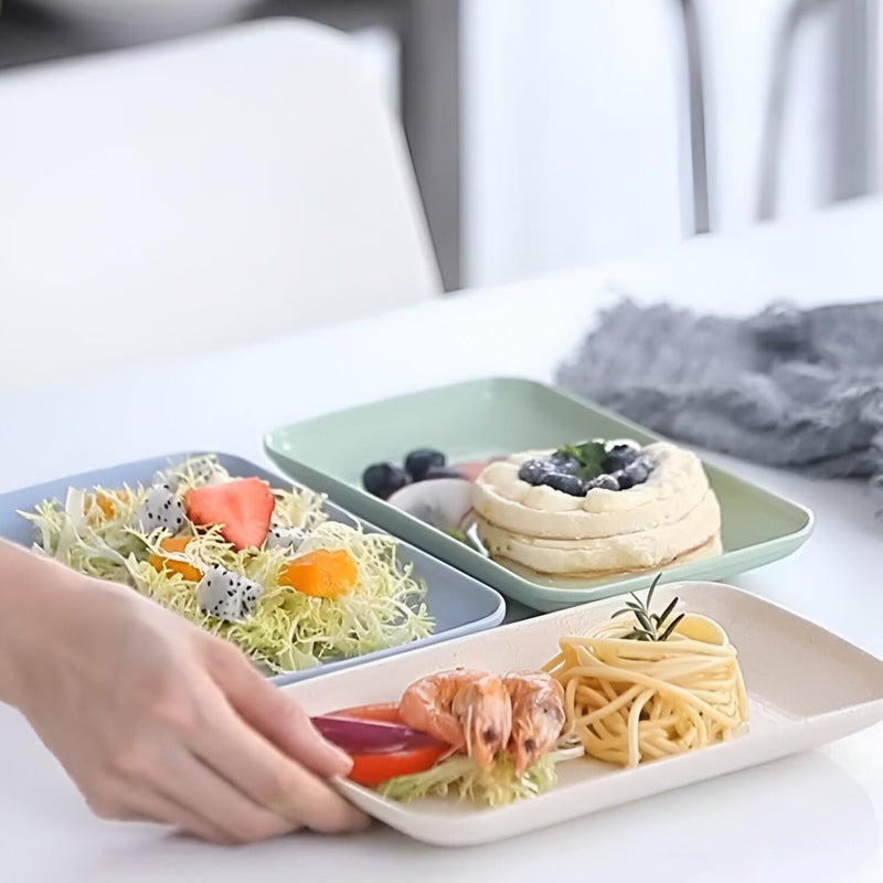 Amillee Small Unbreakable Tableware Rectangle Food Plate, Wheat Straw Eco Friendly Biodegradable Dinner Plates Dessert Plates Fruit Dish for Dessert Cupcake Salad (Pack of 6, Green) - Image 4