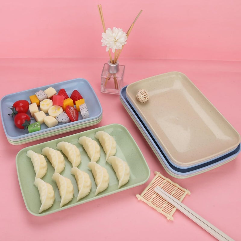 Amillee Small Unbreakable Tableware Rectangle Food Plate, Wheat Straw Eco Friendly Biodegradable Dinner Plates Dessert Plates Fruit Dish for Dessert Cupcake Salad (Pack of 6, Green) - Image 3