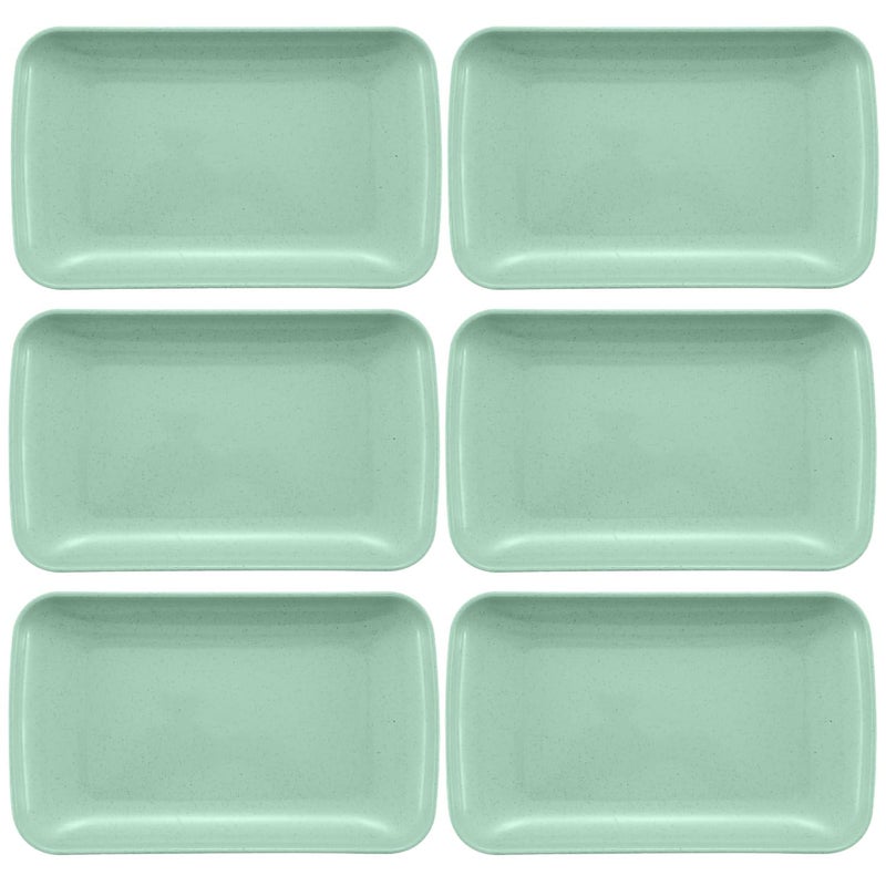 Amillee Small Unbreakable Tableware Rectangle Food Plate, Wheat Straw Eco Friendly Biodegradable Dinner Plates Dessert Plates Fruit Dish for Dessert Cupcake Salad (Pack of 6, Green) - Image 1