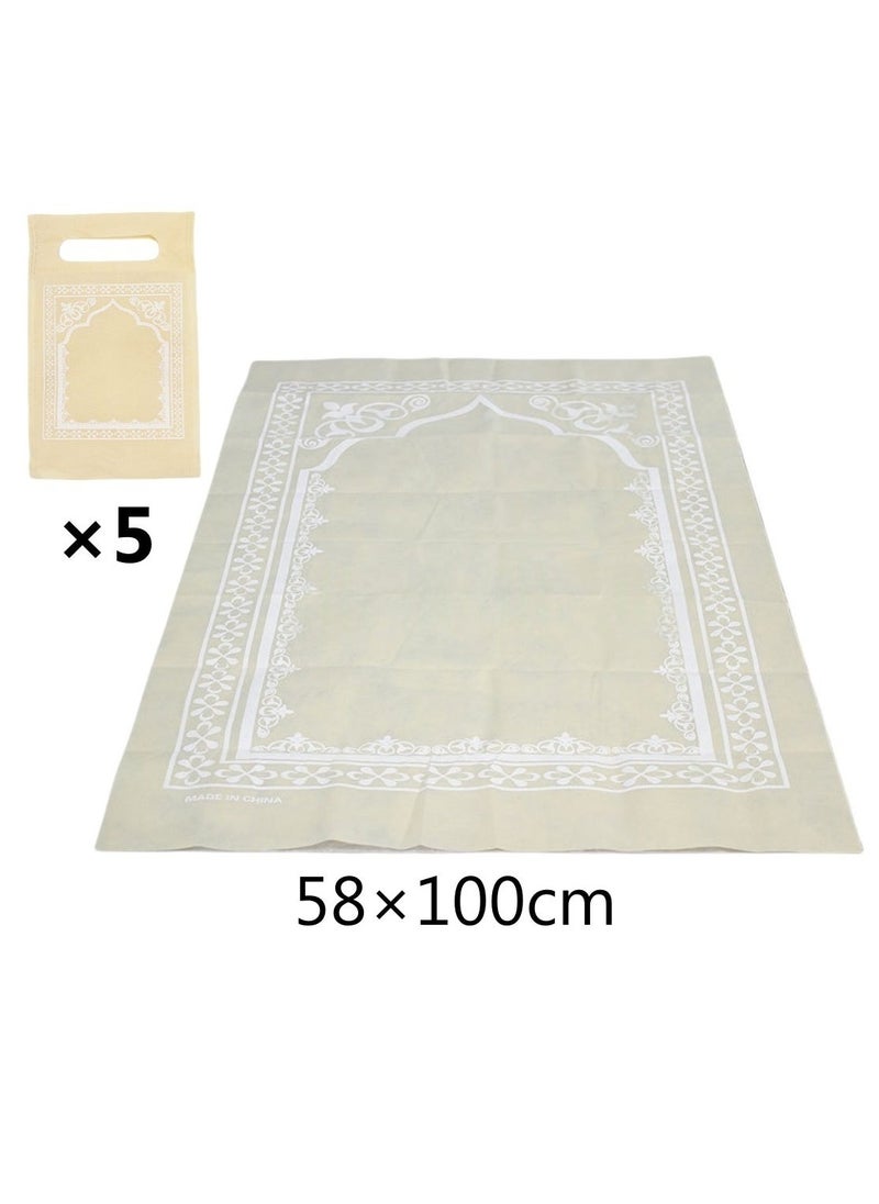5-PACKS Muslim Disposable Non-woven Prayer Rug, Folding Rug With Handbag 58*100cm (beige)