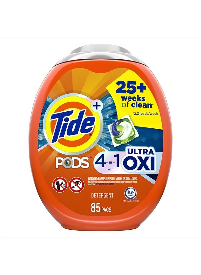 Tide PODS Liquid Laundry Detergent Soap Pacs, 4-n-1 Ultra Oxi, HE Compatible 85 Count, Built in Pre-Treater for Stains  - Image 1