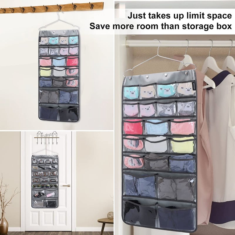 ANZORG Dual Sided Hanging Organizer for Jewelry Makeup Storage Closet Organizers for Bows Socks Underwear with 42 Clear Pockets (GREY) - Image 5