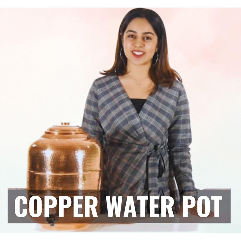 INDIAN ART VILLA Indian Art Villa Pure Copper Hammered Design Water PotDispenserContainerMatkaTank with Brass Tap for Storage Serving Water Health Benefits Volume10 Liters  - Image 2