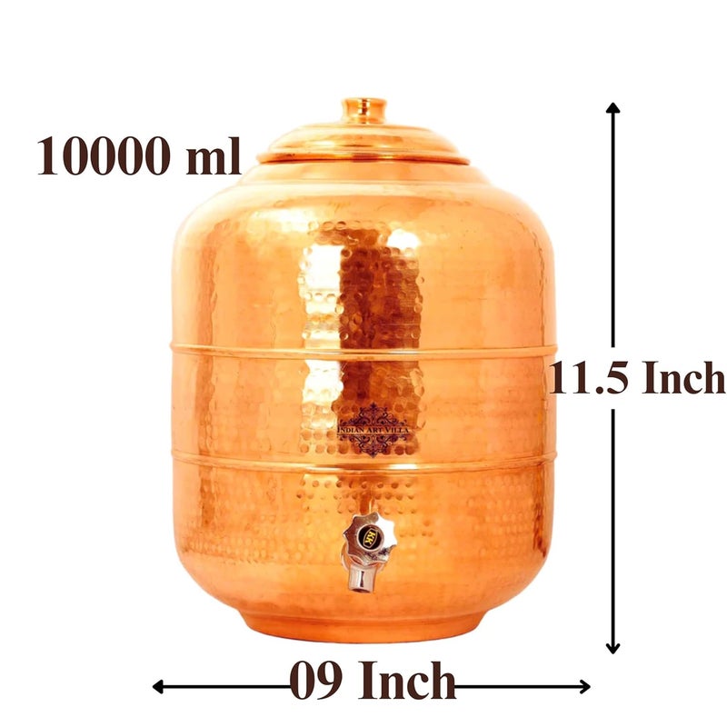 INDIAN ART VILLA Indian Art Villa Pure Copper Hammered Design Water PotDispenserContainerMatkaTank with Brass Tap for Storage Serving Water Health Benefits Volume10 Liters  - Image 5