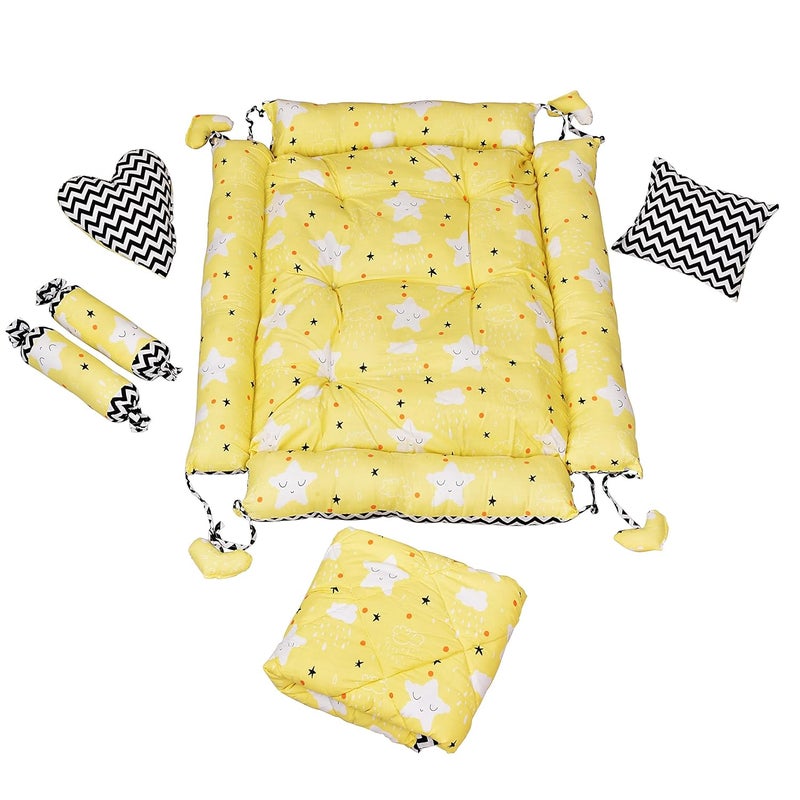 LOREM Yellow 4 Pillows Square Shape Cotton Baby Bed for 01 Year BB15 - Image 3