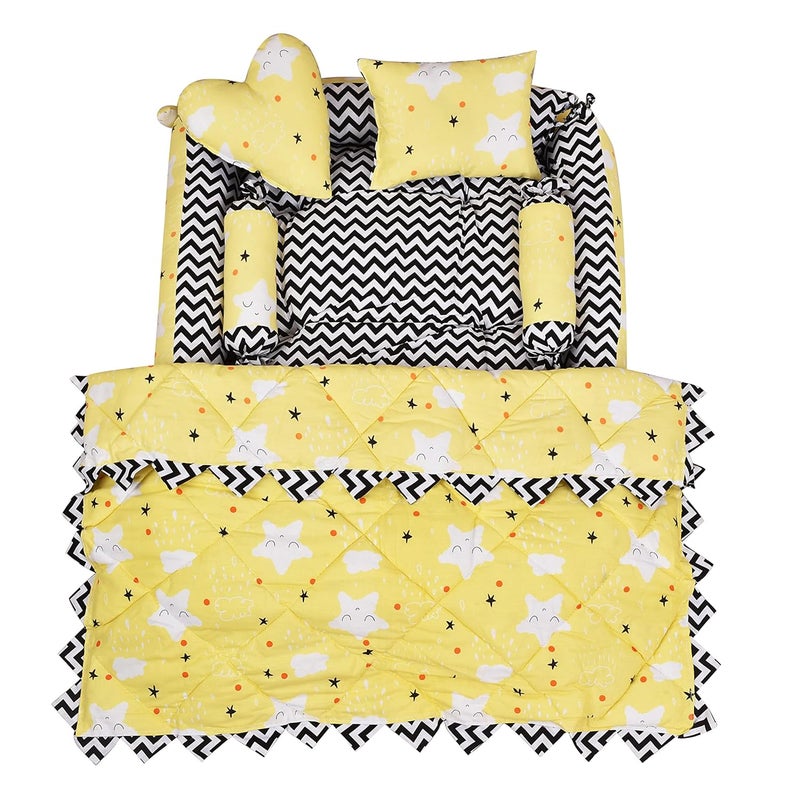 LOREM Yellow 4 Pillows Square Shape Cotton Baby Bed for 01 Year BB15 - Image 2