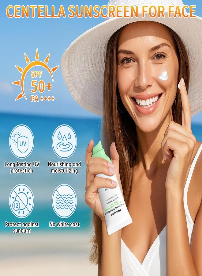 mopayzer Centella Sunscreen SPF 50, Sunscreen for Face, Water Resistant Strong UV Protection No White Cast, Centella Madagascar Face Suntan Lotion Oil Free Korean Skincare(Green 1) - Image 2