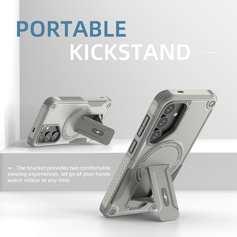 US LITE Back Cover for Samsung Galaxy S24 with Portable Kickstand | Mag-Safe Compatible Magnetic Case | Shockproof Military Grade Protection | Extreme Protection Phone Cover – Grey - Image 5