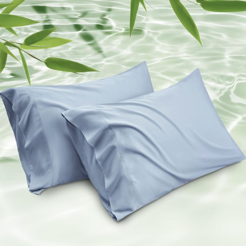 Bedsure Bamboo Pillow Cases for Kids Standard Size Set of 2 - Blue Fog Cooling Pillowcases 2 Pack with Envelope Closure, Cool and Breathable Pillow Case, 20x26 inches - Image 1
