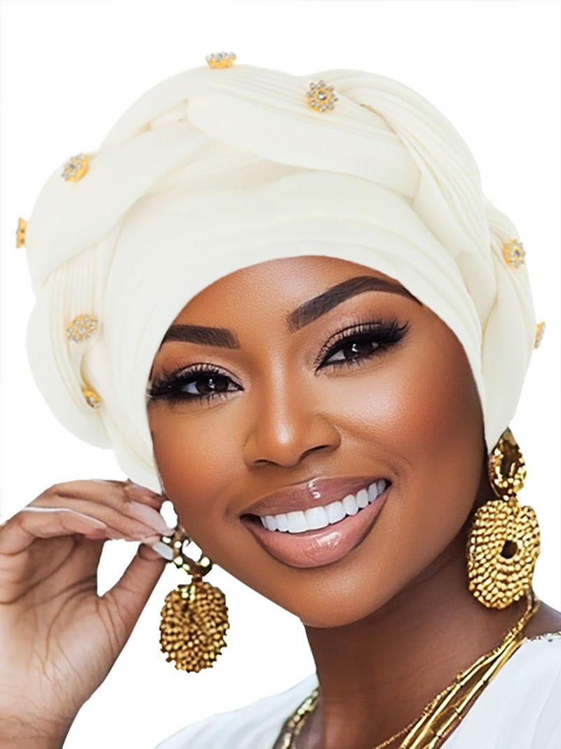 Woeoe African Turban Pre-Tied White Headwrap for Women (White) - Image 1