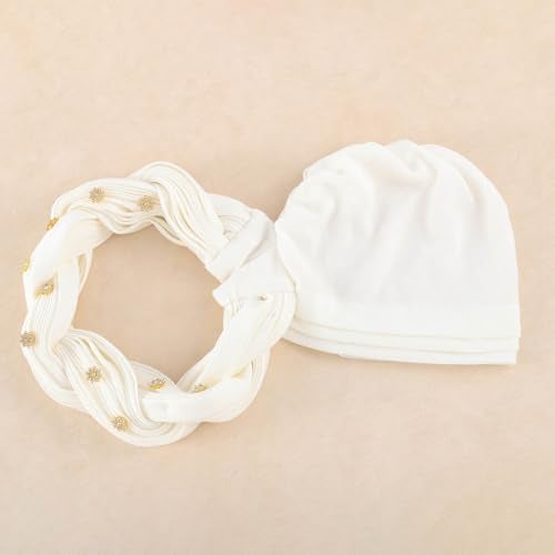 Woeoe African Turban Pre-Tied White Headwrap for Women (White) - Image 4