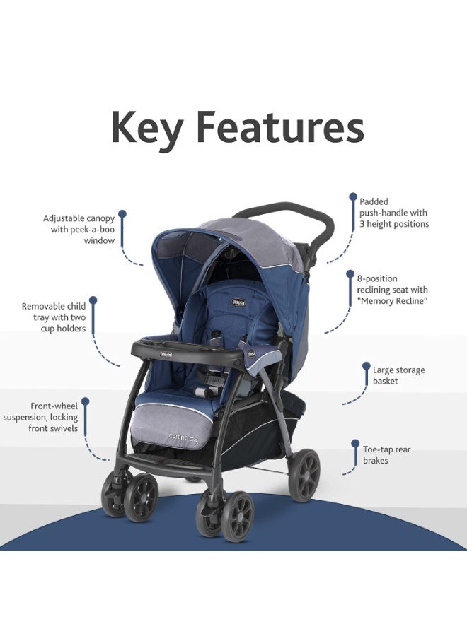 شيكو عربة أطفال شيكو كورتينا سي إكس، عربة أطفال للأطفال من عمر 0-5 سنوات (ولد، بنت)، 8 وضعيات إمالة مع مقعد يشبه المهد، سهولة الطي بيد واحدة، فرامل متصلة وعجلات مقاومة للصدمات، مقبض للوالدين قابل للتعديل بثلاثة أوضاع، حزام أمان بخمس نقاط (حتى 22 كجم، أزرق بحر البلطيق) - Image 3