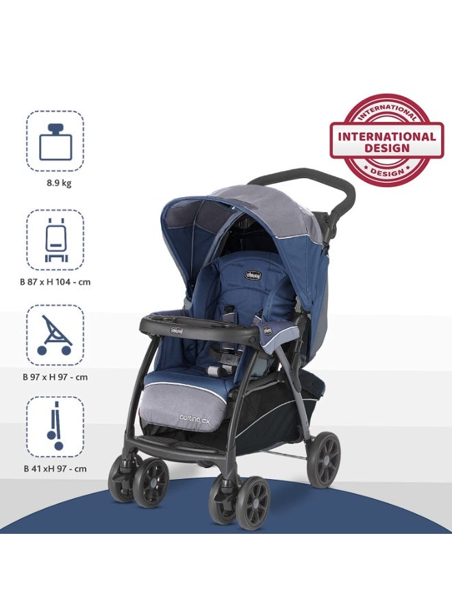 شيكو عربة أطفال شيكو كورتينا سي إكس، عربة أطفال للأطفال من عمر 0-5 سنوات (ولد، بنت)، 8 وضعيات إمالة مع مقعد يشبه المهد، سهولة الطي بيد واحدة، فرامل متصلة وعجلات مقاومة للصدمات، مقبض للوالدين قابل للتعديل بثلاثة أوضاع، حزام أمان بخمس نقاط (حتى 22 كجم، أزرق بحر البلطيق) - Image 2