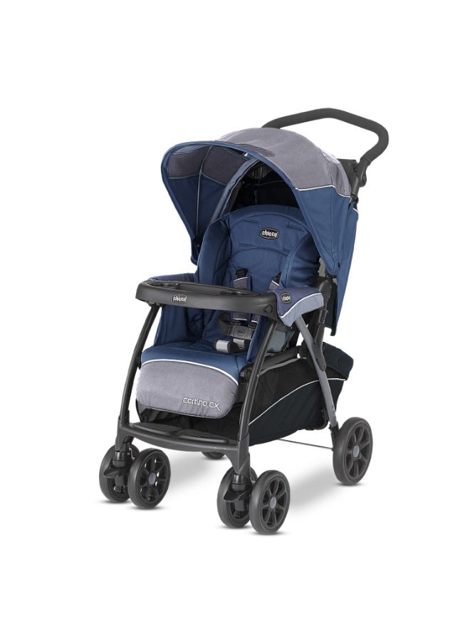 شيكو عربة أطفال شيكو كورتينا سي إكس، عربة أطفال للأطفال من عمر 0-5 سنوات (ولد، بنت)، 8 وضعيات إمالة مع مقعد يشبه المهد، سهولة الطي بيد واحدة، فرامل متصلة وعجلات مقاومة للصدمات، مقبض للوالدين قابل للتعديل بثلاثة أوضاع، حزام أمان بخمس نقاط (حتى 22 كجم، أزرق بحر البلطيق) - Image 1