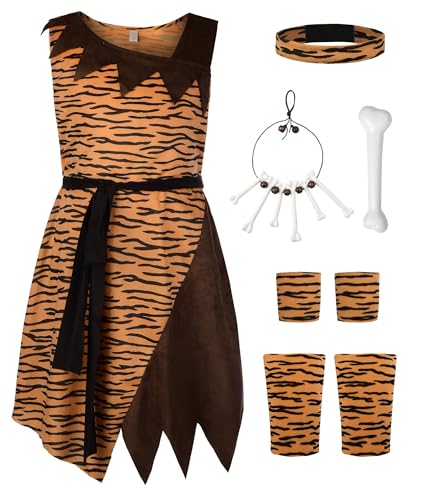 ReliBeauty Caveman Costume Kids with Accessories Dress up Halloween Historical Birthday140 - Image 1