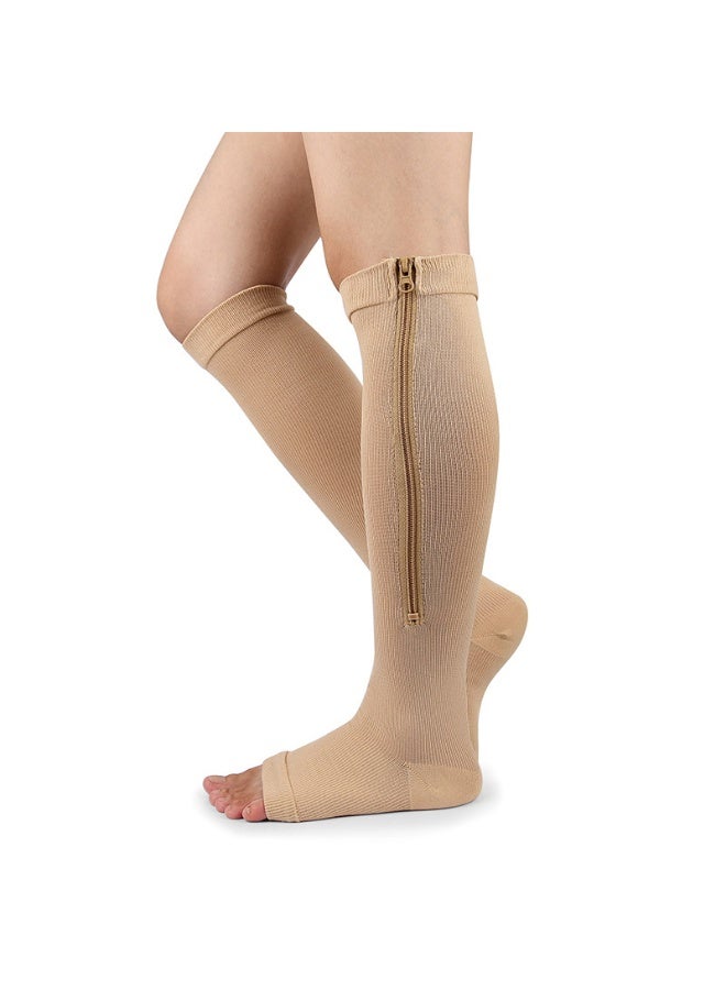 جوارب ضاغطة بسحاب، بطول الركبة، مفتوحة من الأمام - Image 1