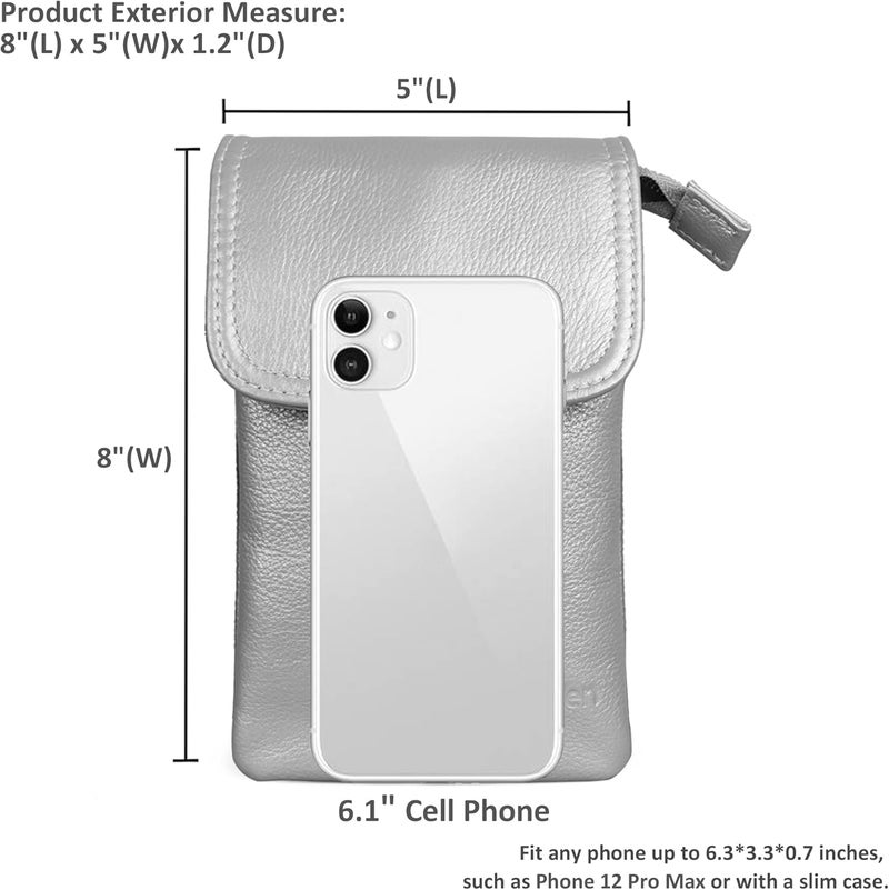 befen Genuine Leather Small Crossbody Bags for Women Cell Phone Bag Cross Body Purses,Silver Zipper - Image 3