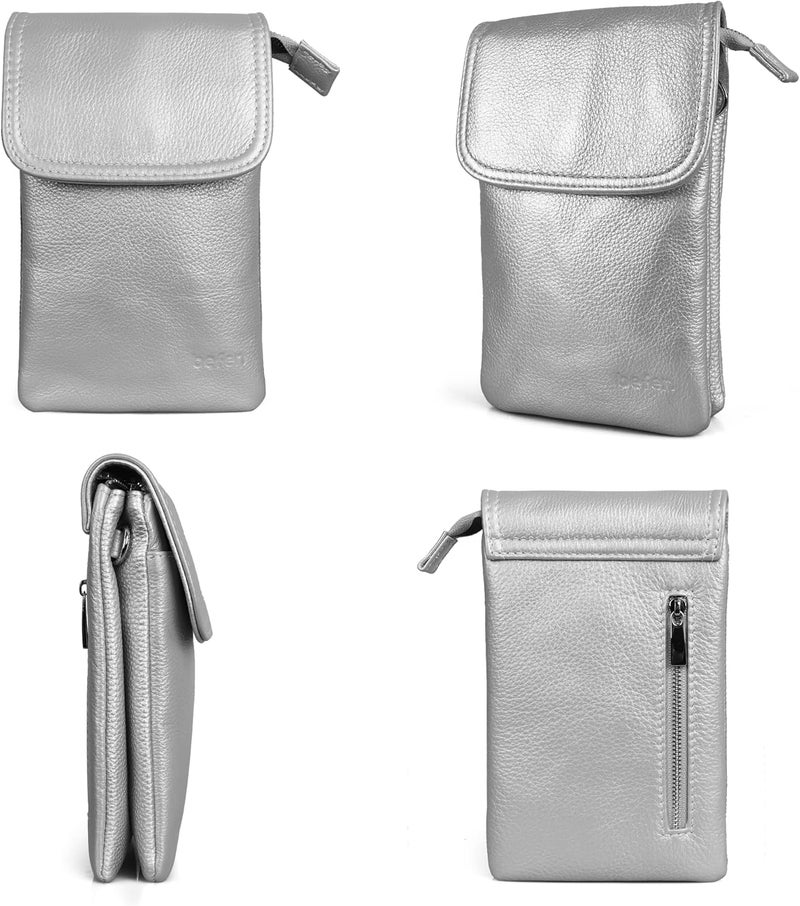 befen Genuine Leather Small Crossbody Bags for Women Cell Phone Bag Cross Body Purses,Silver Zipper - Image 5