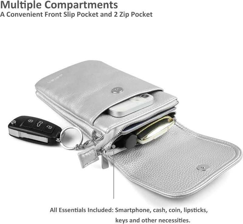 befen Genuine Leather Small Crossbody Bags for Women Cell Phone Bag Cross Body Purses,Silver Zipper - Image 2