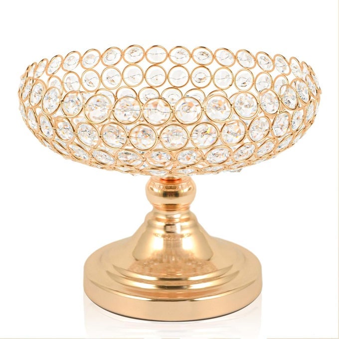 HollowCarved Design Crystal Fruit Bowl Food Bowl for Table Centerpiece FruitArtificial flowers Holder for your CounterElegant Crystal Bowl for Party tableGold 1PC