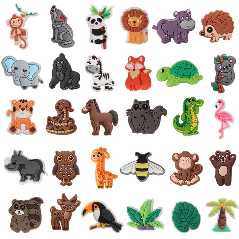 Mortd Jungle Animals Shoe Decoration Charms, 30PCS Jungle Safari Animals Shoe Charms Monkey Lion Tiger Zebra Elephant Shoe Charms for Adults, PVC Shoe Charm Accessories for Party Favors Birthday Gifts - Image 1
